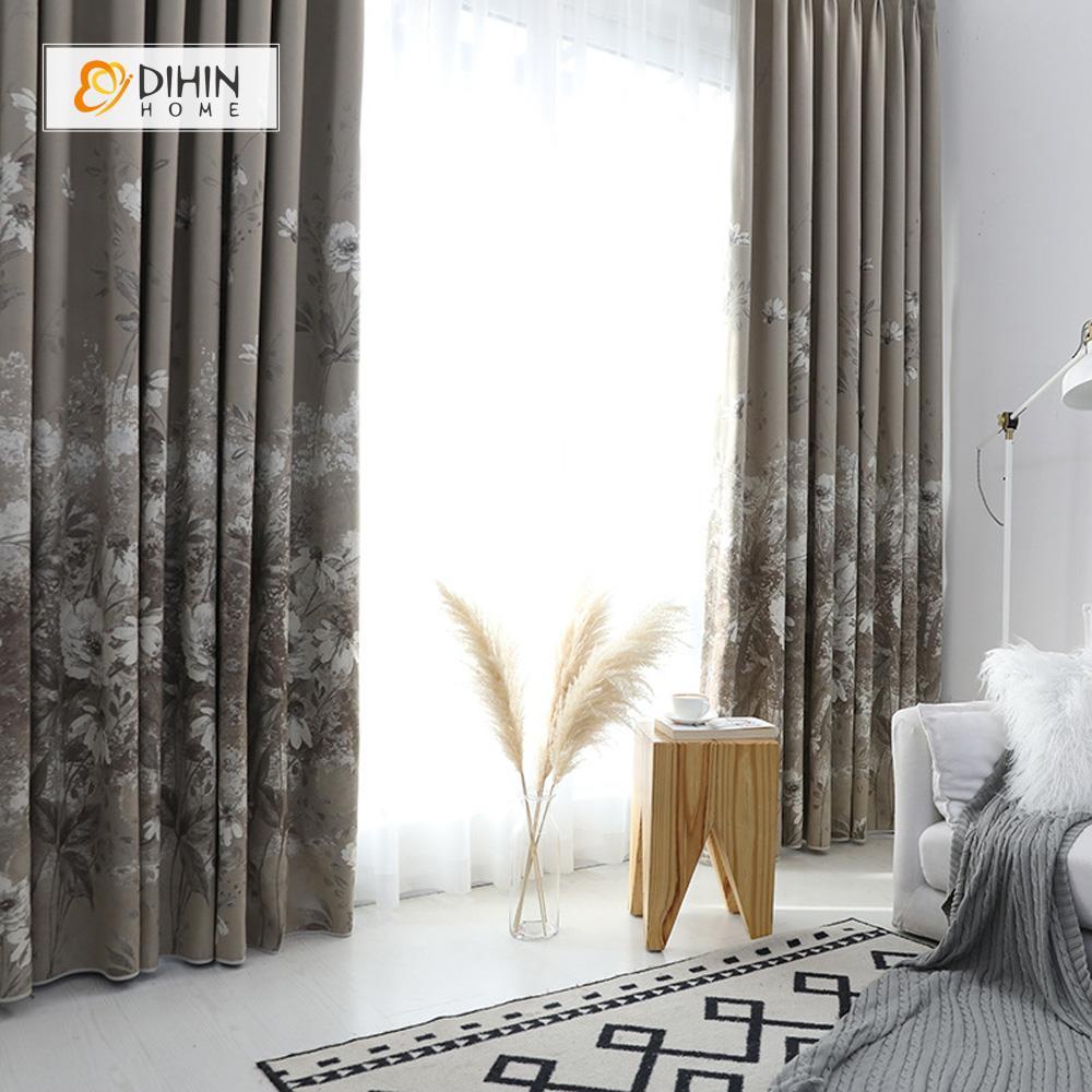 DIHIN HOME Grey Flowers Printed，Blackout Grommet Window Curtain for Living Room ,52x63-inch,1 Panel Roman Shades Curtains Window Blinds custom curtains blackout curtains curtains for living room sheer curtains curtain fabric linen curtains kitchen curtains velvet curtains pinch pleat curtains bay window curtains outdoor curtains pleated curtains floral curtains dining room curtains kitchen valances drapes for bedroom patio curtains nursery curtains grommet curtains