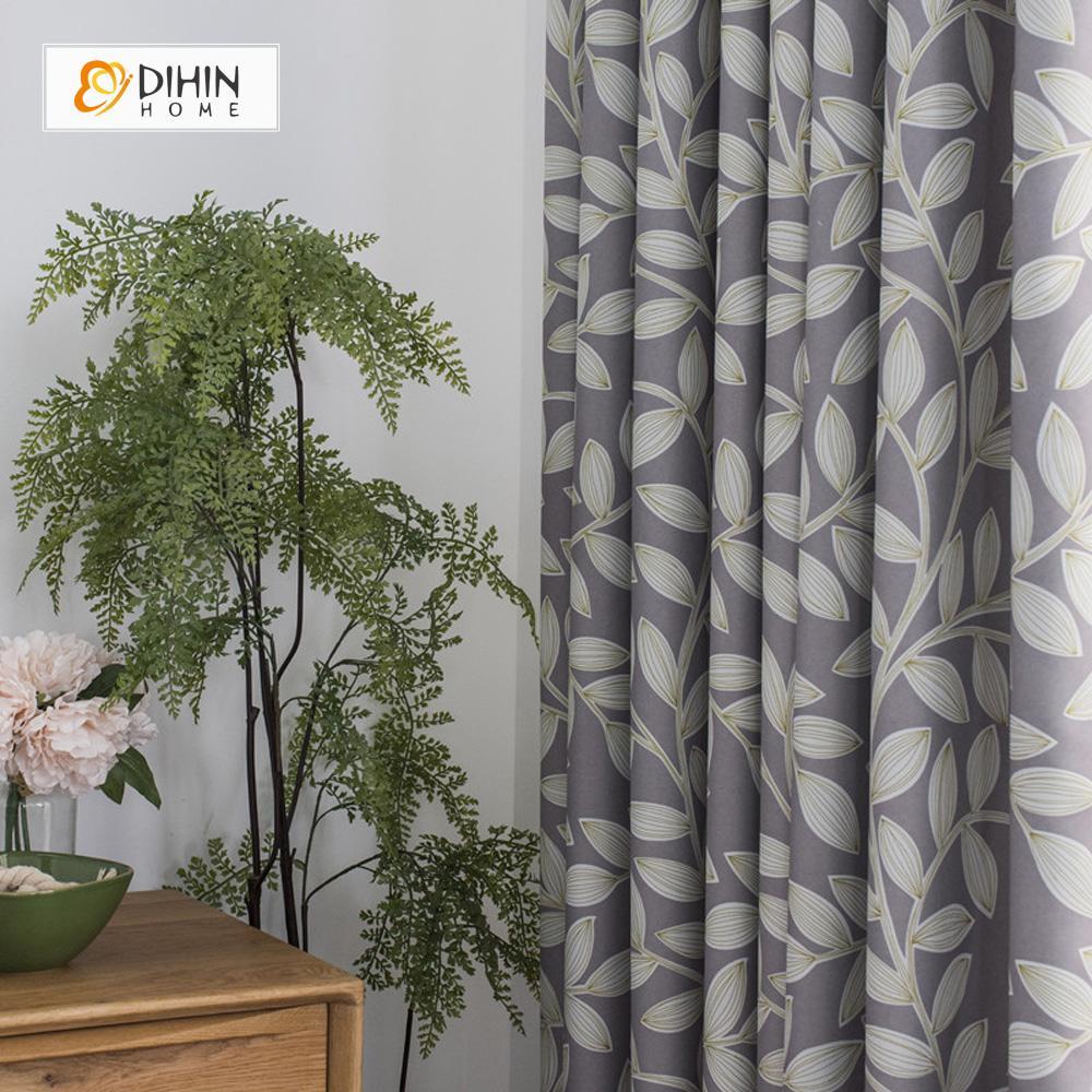 DIHIN HOME Grey Leaves Printed，Blackout Grommet Window Curtain for Living Room ,52x63-inch,1 Panel Roman Shades Curtains Window Blinds custom curtains blackout curtains curtains for living room sheer curtains curtain fabric linen curtains kitchen curtains velvet curtains pinch pleat curtains bay window curtains outdoor curtains pleated curtains floral curtains dining room curtains kitchen valances drapes for bedroom patio curtains nursery curtains grommet curtains