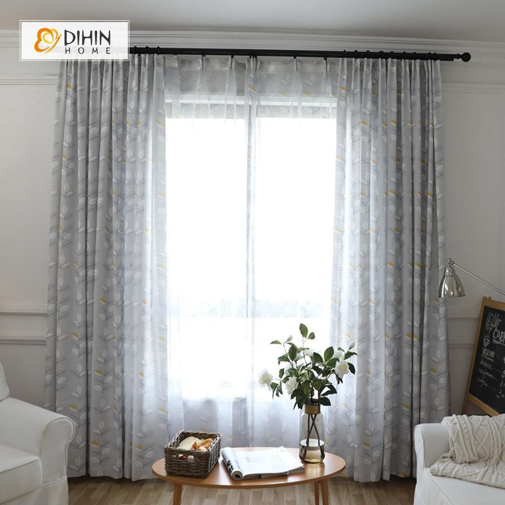 DIHIN HOME Grey Leaves Printed Curtain，Blackout Grommet Window Curtain for Living Room ,52x63-inch,1 Panel Roman Shades Curtains Window Blinds custom curtains blackout curtains curtains for living room sheer curtains curtain fabric linen curtains kitchen curtains velvet curtains pinch pleat curtains bay window curtains outdoor curtains pleated curtains floral curtains dining room curtains kitchen valances drapes for bedroom patio curtains nursery curtains grommet curtains