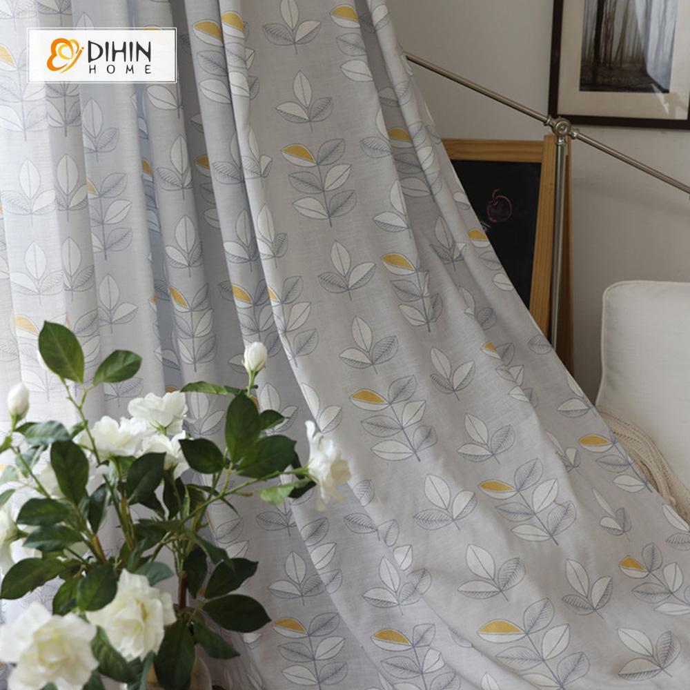 DIHIN HOME Grey Leaves Printed Curtain，Blackout Grommet Window Curtain for Living Room ,52x63-inch,1 Panel Roman Shades Curtains Window Blinds custom curtains blackout curtains curtains for living room sheer curtains curtain fabric linen curtains kitchen curtains velvet curtains pinch pleat curtains bay window curtains outdoor curtains pleated curtains floral curtains dining room curtains kitchen valances drapes for bedroom patio curtains nursery curtains grommet curtains