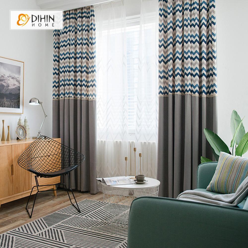 DIHIN HOME Half Black Blue Grey Stripes Printed，Blackout Grommet Window Curtain for Living Room ,52x63-inch,1 Panel Roman Shades Curtains Window Blinds custom curtains blackout curtains curtains for living room sheer curtains curtain fabric linen curtains kitchen curtains velvet curtains pinch pleat curtains bay window curtains outdoor curtains pleated curtains floral curtains dining room curtains kitchen valances drapes for bedroom patio curtains nursery curtains grommet curtains