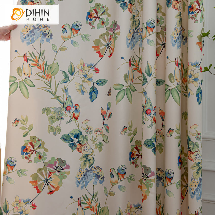DIHIN HOME High Precision Garden Flower and Bird Printed Curtain,Blackout Grommet Window Curtain for Living Room ,52x63-inch,1 Panel Roman Shades Curtains Window Blinds custom curtains blackout curtains curtains for living room sheer curtains curtain fabric linen curtains kitchen curtains velvet curtains pinch pleat curtains bay window curtains outdoor curtains pleated curtains floral curtains dining room curtains kitchen valances drapes for bedroom patio curtains nursery curtains grommet curtains