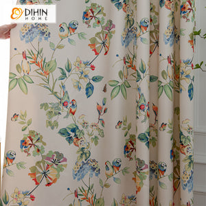 DIHIN HOME High Precision Garden Flower and Bird Printed Curtain,Blackout Grommet Window Curtain for Living Room ,52x63-inch,1 Panel Roman Shades Curtains Window Blinds custom curtains blackout curtains curtains for living room sheer curtains curtain fabric linen curtains kitchen curtains velvet curtains pinch pleat curtains bay window curtains outdoor curtains pleated curtains floral curtains dining room curtains kitchen valances drapes for bedroom patio curtains nursery curtains grommet curtains