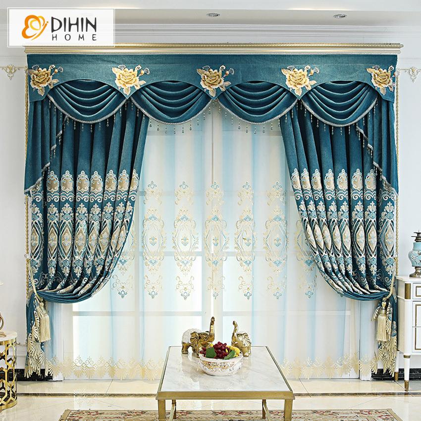 DIHIN HOME High Quality Blue Color Embroidered Curtain Fashion Valance ,Blackout Curtains Grommet Window Curtain for Living Room ,52x84-inch,1 Panel Roman Shades Curtains Window Blinds custom curtains blackout curtains curtains for living room sheer curtains curtain fabric linen curtains kitchen curtains velvet curtains pinch pleat curtains bay window curtains outdoor curtains pleated curtains floral curtains dining room curtains kitchen valances drapes for bedroom patio curtains nursery curtains grommet cu