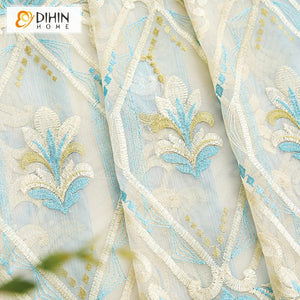 DIHIN HOME High Quality Blue Color Embroidered Curtain Fashion Valance ,Blackout Curtains Grommet Window Curtain for Living Room ,52x84-inch,1 Panel Roman Shades Curtains Window Blinds custom curtains blackout curtains curtains for living room sheer curtains curtain fabric linen curtains kitchen curtains velvet curtains pinch pleat curtains bay window curtains outdoor curtains pleated curtains floral curtains dining room curtains kitchen valances drapes for bedroom patio curtains nursery curtains grommet cu