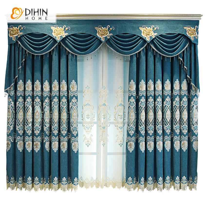 DIHIN HOME High Quality Blue Color Embroidered Curtain Fashion Valance ,Blackout Curtains Grommet Window Curtain for Living Room ,52x84-inch,1 Panel Roman Shades Curtains Window Blinds custom curtains blackout curtains curtains for living room sheer curtains curtain fabric linen curtains kitchen curtains velvet curtains pinch pleat curtains bay window curtains outdoor curtains pleated curtains floral curtains dining room curtains kitchen valances drapes for bedroom patio curtains nursery curtains grommet cu