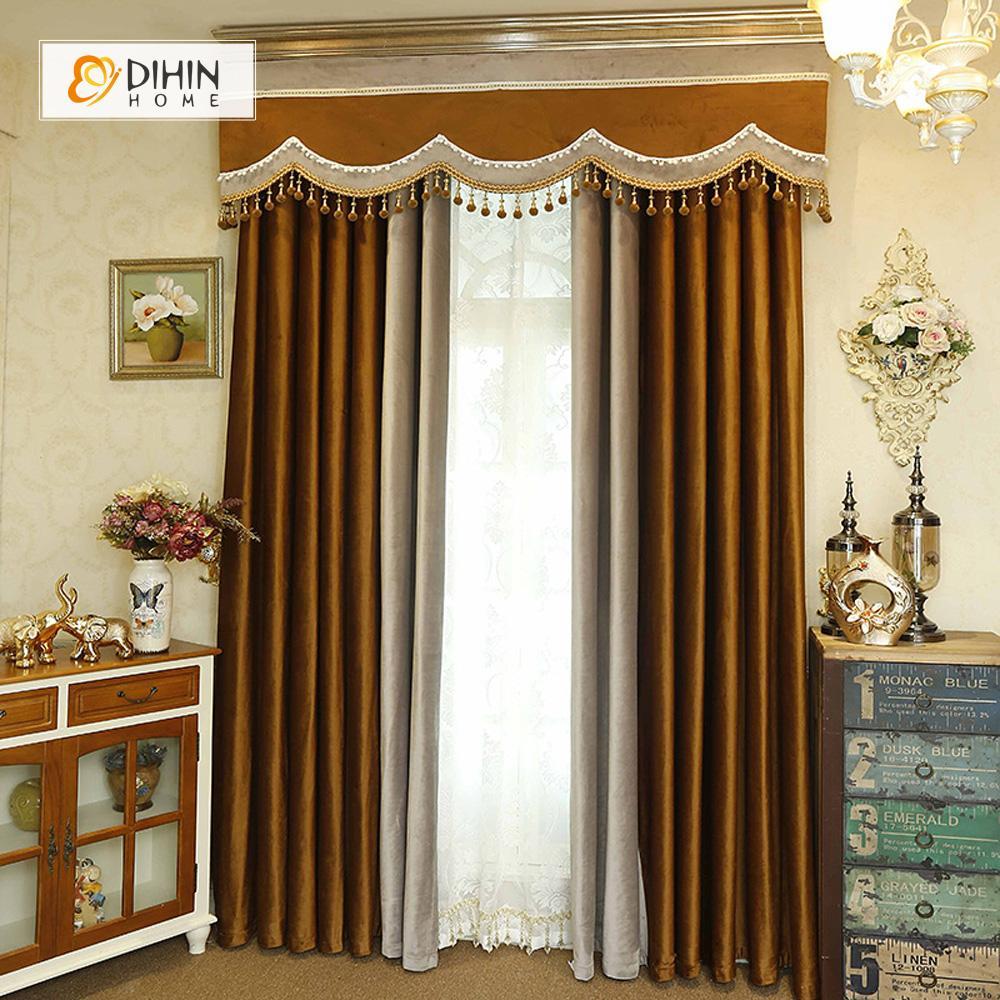 DIHIN HOME High Quality Coffee Embroidered Valance ,Blackout Curtains Grommet Window Curtain for Living Room ,52x84-inch,1 Panel Curtains custom curtains blackout curtains curtains for living room curtain fabric linen curtains