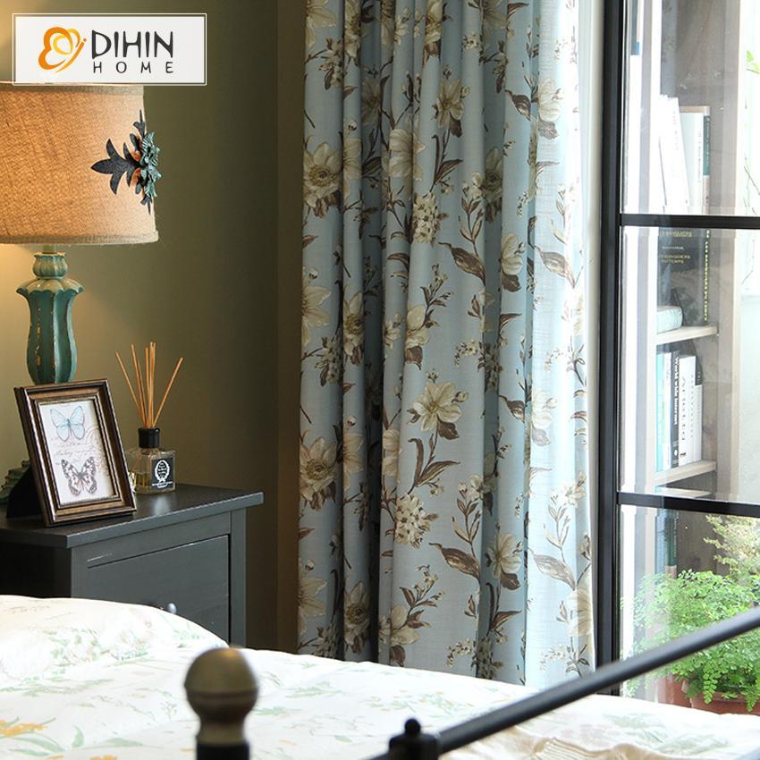 DIHIN HOME High Quality Cotton Linen Blue Flowers Printed Curtains,Blackout Grommet Window Curtain for Living Room ,52x63-inch,1 Panel Roman Shades Curtains Window Blinds custom curtains blackout curtains curtains for living room sheer curtains curtain fabric linen curtains kitchen curtains velvet curtains pinch pleat curtains bay window curtains outdoor curtains pleated curtains floral curtains dining room curtains kitchen valances drapes for bedroom patio curtains nursery curtains grommet curtains