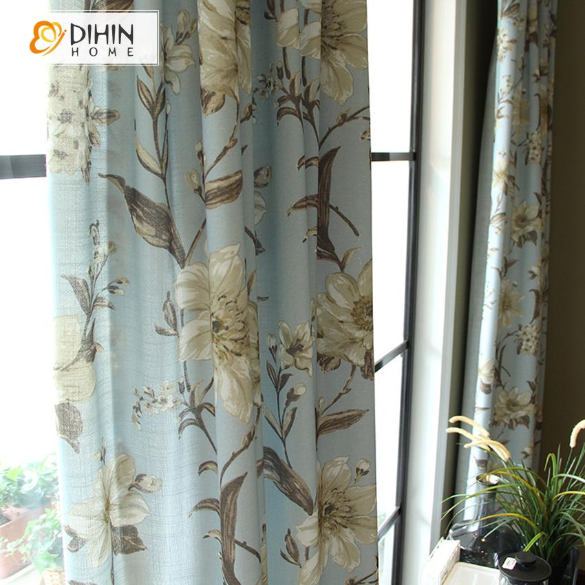 DIHIN HOME High Quality Cotton Linen Blue Flowers Printed Curtains,Blackout Grommet Window Curtain for Living Room ,52x63-inch,1 Panel Roman Shades Curtains Window Blinds custom curtains blackout curtains curtains for living room sheer curtains curtain fabric linen curtains kitchen curtains velvet curtains pinch pleat curtains bay window curtains outdoor curtains pleated curtains floral curtains dining room curtains kitchen valances drapes for bedroom patio curtains nursery curtains grommet curtains
