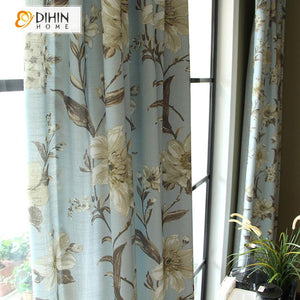 DIHIN HOME High Quality Cotton Linen Blue Flowers Printed Curtains,Blackout Grommet Window Curtain for Living Room ,52x63-inch,1 Panel Roman Shades Curtains Window Blinds custom curtains blackout curtains curtains for living room sheer curtains curtain fabric linen curtains kitchen curtains velvet curtains pinch pleat curtains bay window curtains outdoor curtains pleated curtains floral curtains dining room curtains kitchen valances drapes for bedroom patio curtains nursery curtains grommet curtains