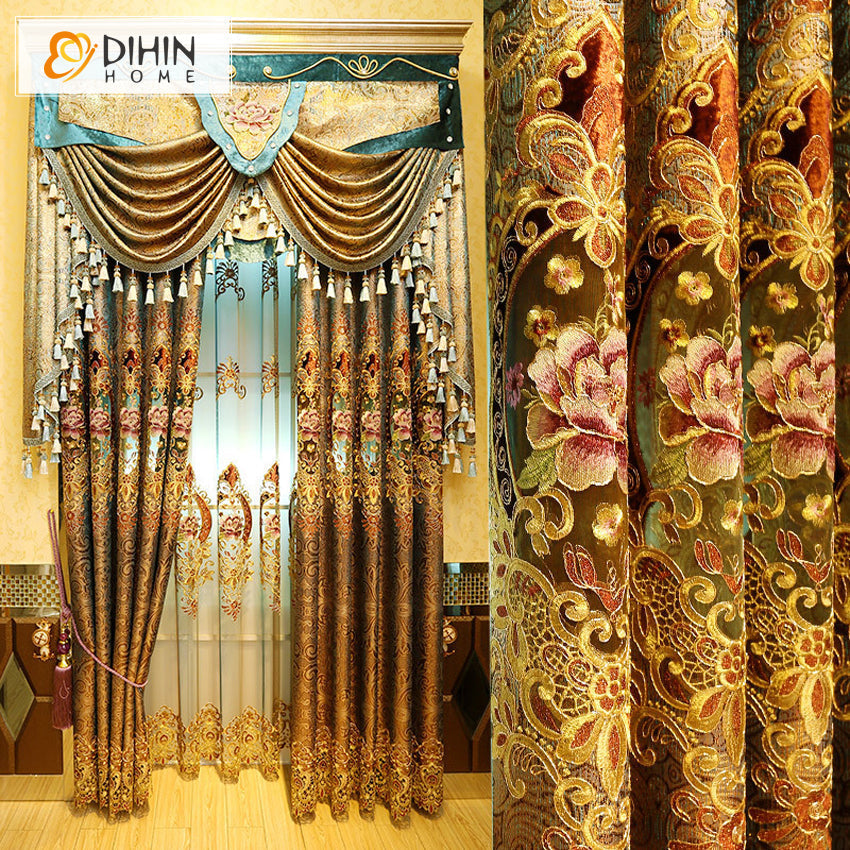 DIHIN HOME High Quality Luxury Roral Embroidered Valance,Blackout Curtains Grommet Window Curtain for Living Room ,52x84-inch,1 Panel Roman Shades Curtains Window Blinds custom curtains blackout curtains curtains for living room sheer curtains curtain fabric linen curtains kitchen curtains velvet curtains pinch pleat curtains bay window curtains outdoor curtains pleated curtains floral curtains dining room curtains kitchen valances drapes for bedroom patio curtains nursery curtains grommet curtains