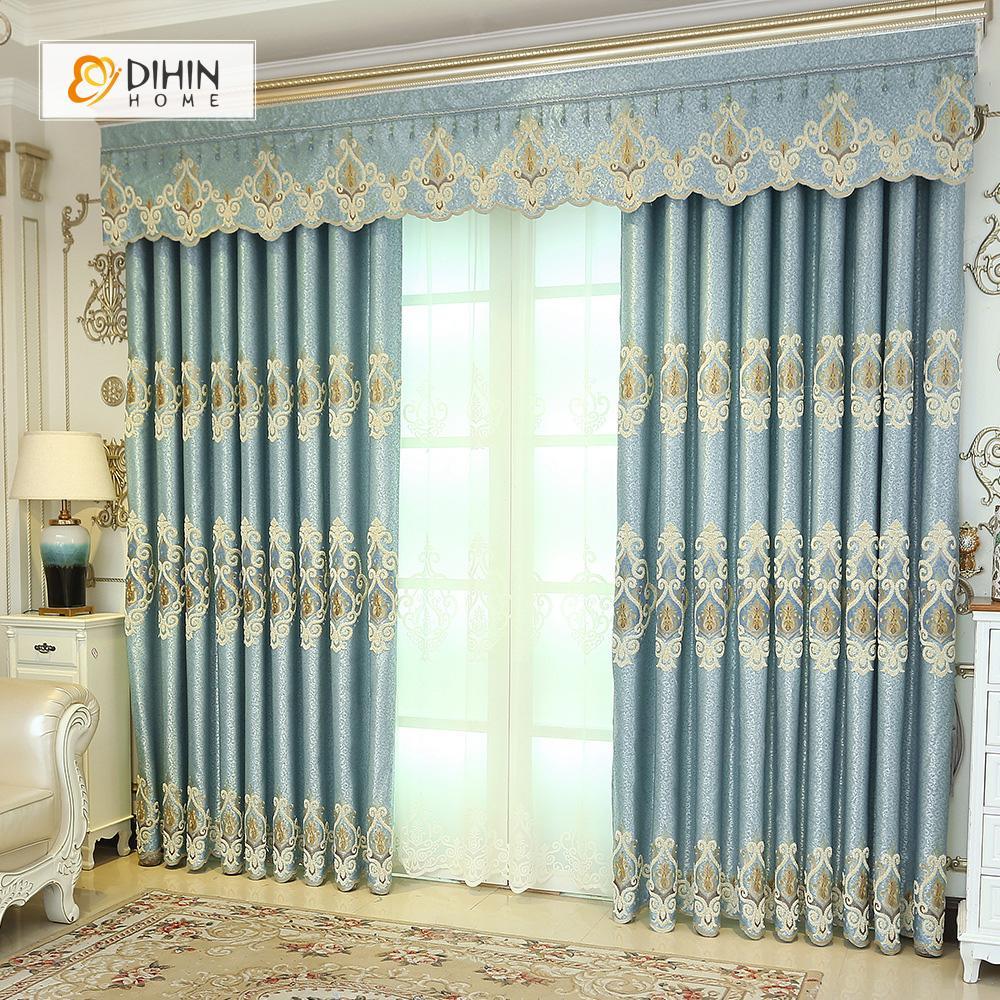 DIHIN HOME Light Blue High Quality Embroidered Valance ,Blackout Curtains Grommet Window Curtain for Living Room ,52x84-inch,1 Panel Curtains custom curtains blackout curtains curtains for living room curtain fabric linen curtains