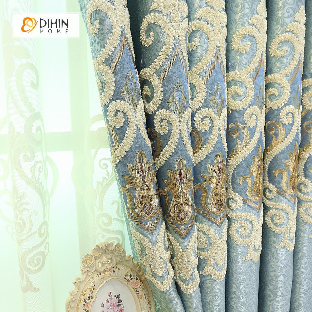 DIHIN HOME Light Blue High Quality Embroidered Valance ,Blackout Curtains Grommet Window Curtain for Living Room ,52x84-inch,1 Panel Curtains custom curtains blackout curtains curtains for living room curtain fabric linen curtains