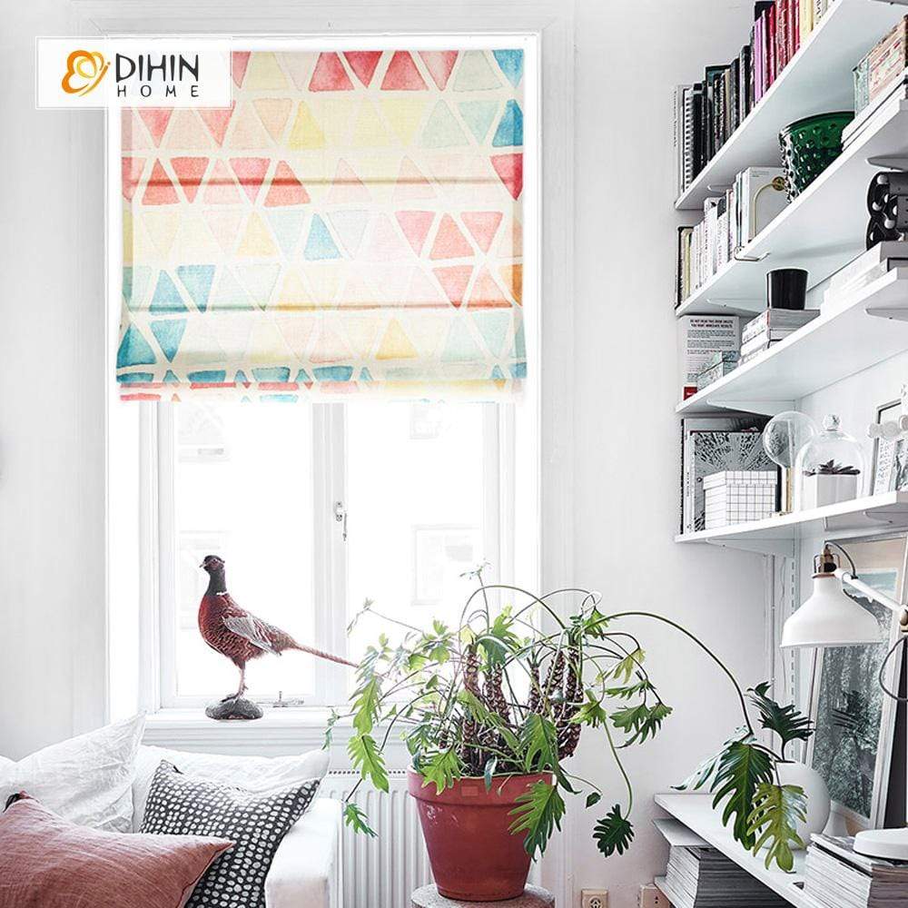 DIHIN HOME Light Color Triangle Printed Roman Shades ,Easy Install Washable Curtains ,Customized Window Curtain Drape, 24"W X 64"H Roman Shades Curtains Window Blinds custom curtains blackout curtains curtains for living room sheer curtains curtain fabric linen curtains kitchen curtains velvet curtains pinch pleat curtains bay window curtains outdoor curtains pleated curtains floral curtains dining room curtains kitchen valances drapes for bedroom patio curtains nursery curtains grommet curtains