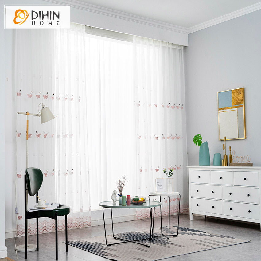 DIHIN HOME Little Swan Emboridered Sheer Curtain, Grommet Window Curtain for Living Room ,52x63-inch,1 Panelriped Roman Shades Curtains Window Blinds custom curtains blackout curtains curtains for living room sheer curtains curtain fabric linen curtains kitchen curtains velvet curtains pinch pleat curtains bay window curtains outdoor curtains pleated curtains floral curtains dining room curtains kitchen valances drapes for bedroom patio curtains nursery curtains grommet curtains