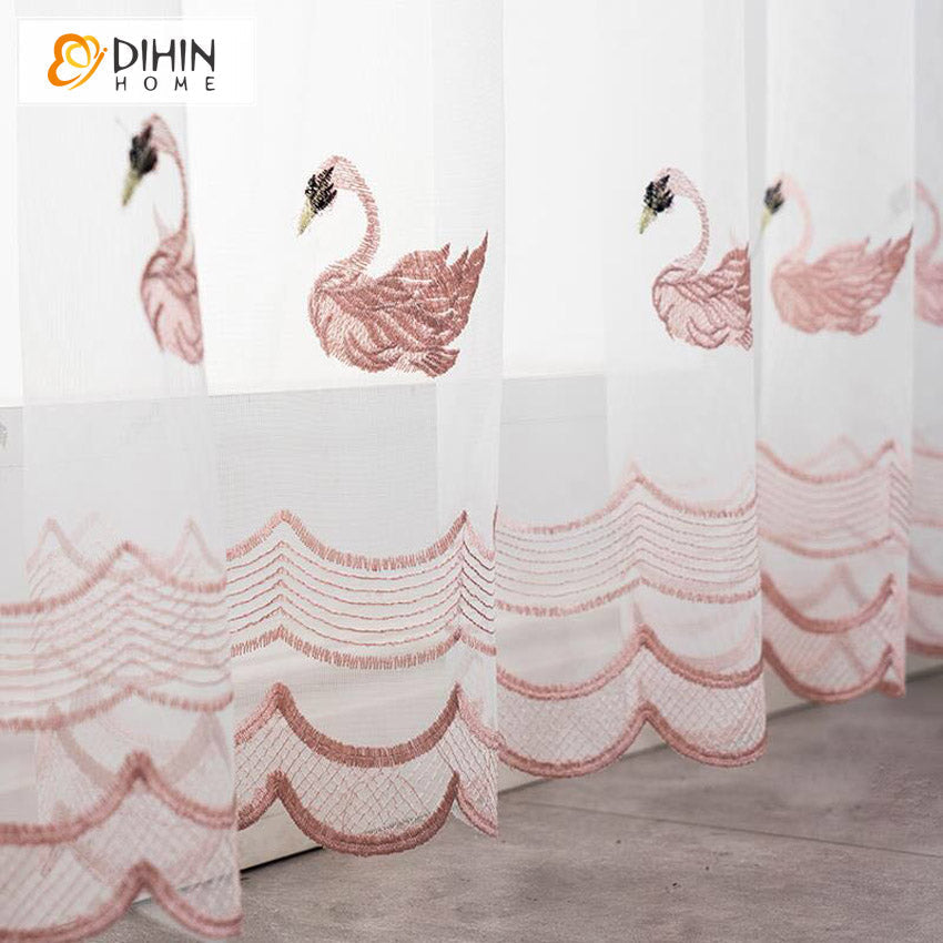 DIHIN HOME Little Swan Emboridered Sheer Curtain, Grommet Window Curtain for Living Room ,52x63-inch,1 Panelriped Roman Shades Curtains Window Blinds custom curtains blackout curtains curtains for living room sheer curtains curtain fabric linen curtains kitchen curtains velvet curtains pinch pleat curtains bay window curtains outdoor curtains pleated curtains floral curtains dining room curtains kitchen valances drapes for bedroom patio curtains nursery curtains grommet curtains