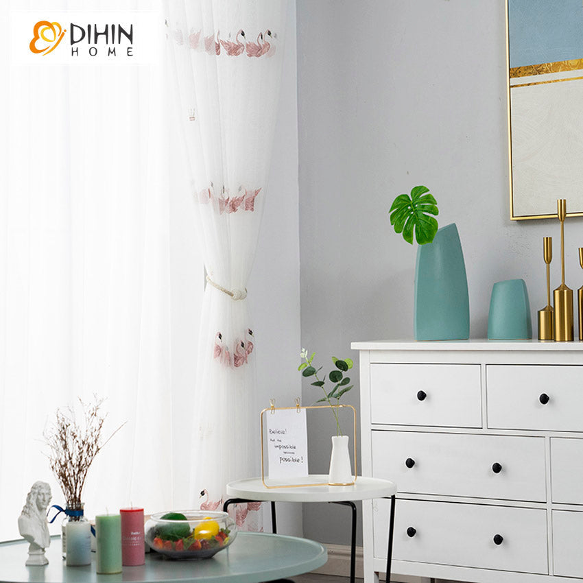 DIHIN HOME Little Swan Emboridered Sheer Curtain, Grommet Window Curtain for Living Room ,52x63-inch,1 Panelriped Roman Shades Curtains Window Blinds custom curtains blackout curtains curtains for living room sheer curtains curtain fabric linen curtains kitchen curtains velvet curtains pinch pleat curtains bay window curtains outdoor curtains pleated curtains floral curtains dining room curtains kitchen valances drapes for bedroom patio curtains nursery curtains grommet curtains