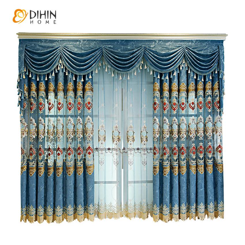 DIHIN HOME Luxury Blue Color Embroidered Valance ,Blackout Curtains Grommet Window Curtain for Living Room ,52x84-inch,1 Panel Roman Shades Curtains Window Blinds custom curtains blackout curtains curtains for living room sheer curtains curtain fabric linen curtains kitchen curtains velvet curtains pinch pleat curtains bay window curtains outdoor curtains pleated curtains floral curtains dining room curtains kitchen valances drapes for bedroom patio curtains nursery curtains grommet curtains