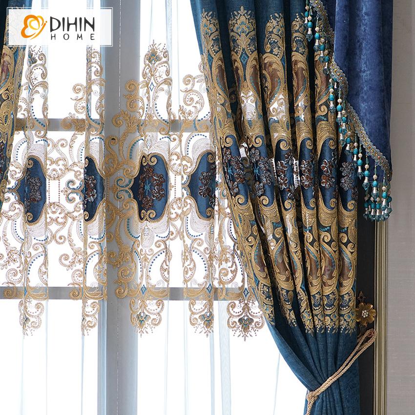 DIHIN HOME Luxury Blue Color Window Drapes Embroidered Valance ,Blackout Curtains Grommet Window Curtain for Living Room ,52x84-inch,1 Panel Roman Shades Curtains Window Blinds custom curtains blackout curtains curtains for living room sheer curtains curtain fabric linen curtains kitchen curtains velvet curtains pinch pleat curtains bay window curtains outdoor curtains pleated curtains floral curtains dining room curtains kitchen valances drapes for bedroom patio curtains nursery curtains grommet curtains