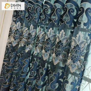 DIHIN HOME Luxury Blue Embroidered Valance ,Blackout Curtains Grommet Window Curtain for Living Room ,52x90-inch,1 Panel Roman Shades Curtains Window Blinds custom curtains blackout curtains curtains for living room sheer curtains curtain fabric linen curtains kitchen curtains velvet curtains pinch pleat curtains bay window curtains outdoor curtains pleated curtains floral curtains dining room curtains kitchen valances drapes for bedroom patio curtains nursery curtains grommet curtains