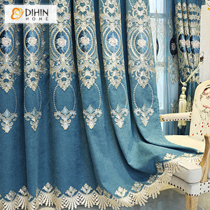 DIHIN HOME Luxury Embroidered Blue Curtains,Blackout Grommet Window Curtain for Living Room ,52x63-inch,1 Panel Roman Shades Curtains Window Blinds custom curtains blackout curtains curtains for living room sheer curtains curtain fabric linen curtains kitchen curtains velvet curtains pinch pleat curtains bay window curtains outdoor curtains pleated curtains floral curtains dining room curtains kitchen valances drapes for bedroom patio curtains nursery curtains grommet curtains