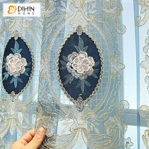 DIHIN HOME Luxury Embroidered Blue Curtains,Blackout Grommet Window Curtain for Living Room ,52x63-inch,1 Panel Roman Shades Curtains Window Blinds custom curtains blackout curtains curtains for living room sheer curtains curtain fabric linen curtains kitchen curtains velvet curtains pinch pleat curtains bay window curtains outdoor curtains pleated curtains floral curtains dining room curtains kitchen valances drapes for bedroom patio curtains nursery curtains grommet curtains