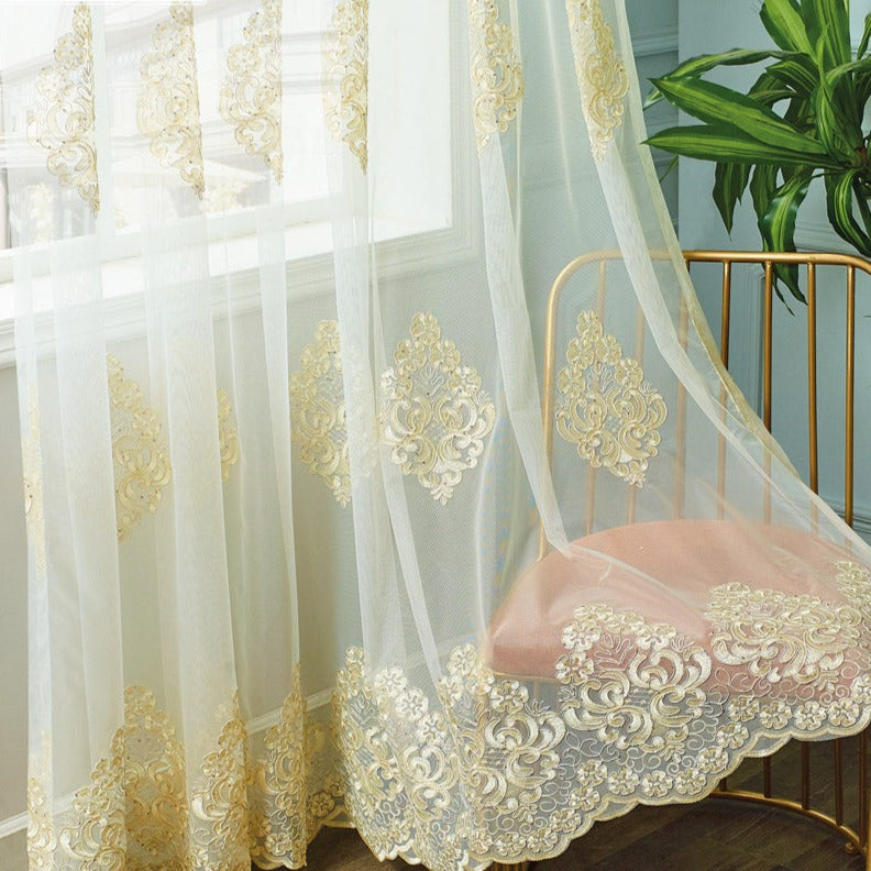 DIHIN HOME Luxury European Emboridered,Sheer Curtain, Grommet Window Curtain for Living Room ,52x63-inch,1 Panel Roman Shades Curtains Window Blinds custom curtains blackout curtains curtains for living room sheer curtains curtain fabric linen curtains kitchen curtains velvet curtains pinch pleat curtains bay window curtains outdoor curtains pleated curtains floral curtains dining room curtains kitchen valances drapes for bedroom patio curtains nursery curtains grommet curtains