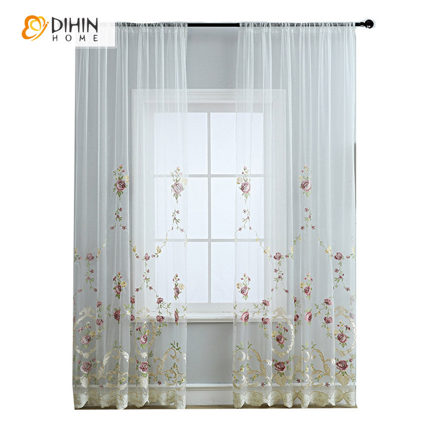 DIHIN HOME Luxury Flowers Emboridered,Sheer Curtain, Grommet Window Curtain for Living Room ,52x63-inch,1 Panel Roman Shades Curtains Window Blinds custom curtains blackout curtains curtains for living room sheer curtains curtain fabric linen curtains kitchen curtains velvet curtains pinch pleat curtains bay window curtains outdoor curtains pleated curtains floral curtains dining room curtains kitchen valances drapes for bedroom patio curtains nursery curtains grommet curtains