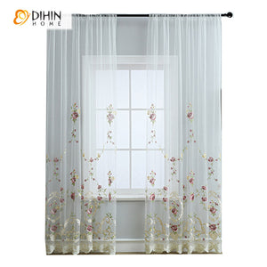 DIHIN HOME Luxury Flowers Emboridered,Sheer Curtain, Grommet Window Curtain for Living Room ,52x63-inch,1 Panel Roman Shades Curtains Window Blinds custom curtains blackout curtains curtains for living room sheer curtains curtain fabric linen curtains kitchen curtains velvet curtains pinch pleat curtains bay window curtains outdoor curtains pleated curtains floral curtains dining room curtains kitchen valances drapes for bedroom patio curtains nursery curtains grommet curtains
