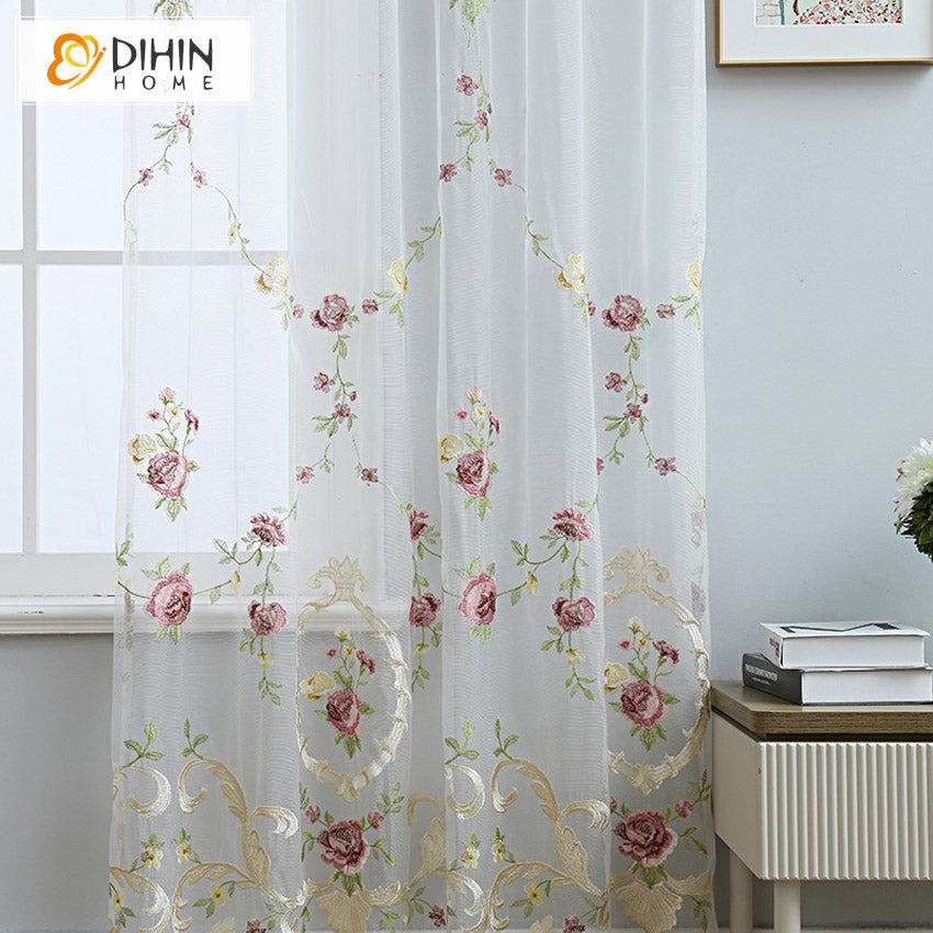 DIHIN HOME Luxury Flowers Emboridered,Sheer Curtain, Grommet Window Curtain for Living Room ,52x63-inch,1 Panel Roman Shades Curtains Window Blinds custom curtains blackout curtains curtains for living room sheer curtains curtain fabric linen curtains kitchen curtains velvet curtains pinch pleat curtains bay window curtains outdoor curtains pleated curtains floral curtains dining room curtains kitchen valances drapes for bedroom patio curtains nursery curtains grommet curtains