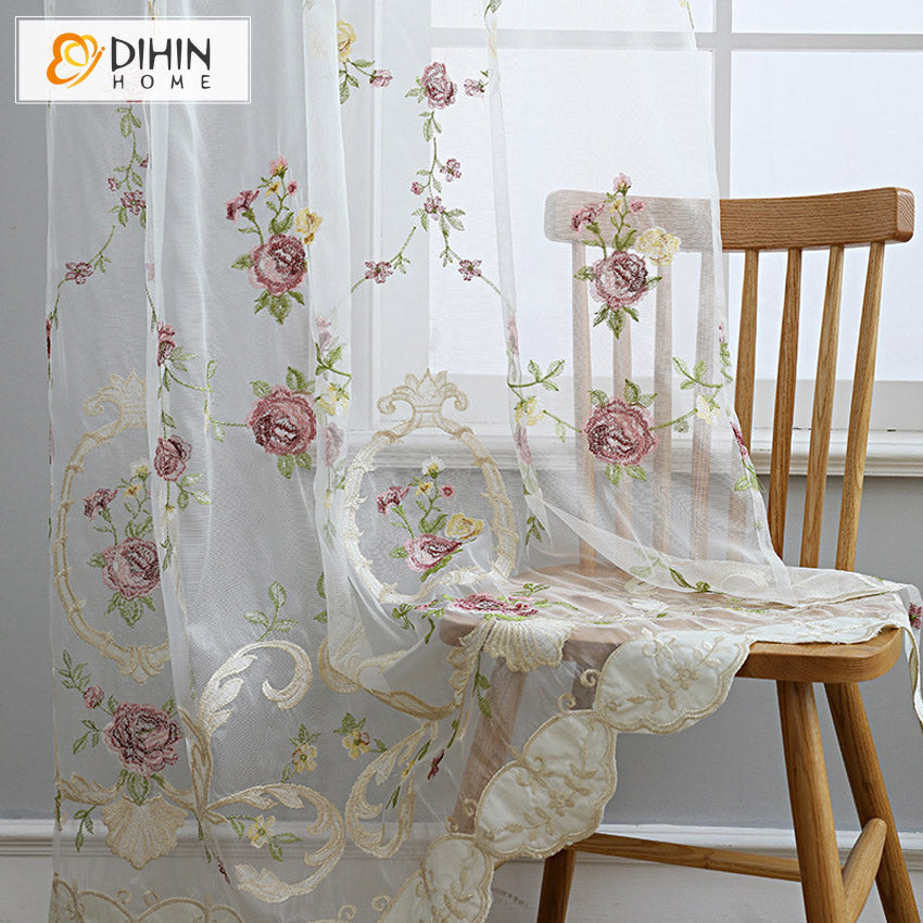 DIHIN HOME Luxury Flowers Emboridered,Sheer Curtain, Grommet Window Curtain for Living Room ,52x63-inch,1 Panel Roman Shades Curtains Window Blinds custom curtains blackout curtains curtains for living room sheer curtains curtain fabric linen curtains kitchen curtains velvet curtains pinch pleat curtains bay window curtains outdoor curtains pleated curtains floral curtains dining room curtains kitchen valances drapes for bedroom patio curtains nursery curtains grommet curtains