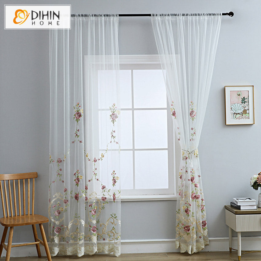 DIHIN HOME Luxury Flowers Emboridered,Sheer Curtain, Grommet Window Curtain for Living Room ,52x63-inch,1 Panel Roman Shades Curtains Window Blinds custom curtains blackout curtains curtains for living room sheer curtains curtain fabric linen curtains kitchen curtains velvet curtains pinch pleat curtains bay window curtains outdoor curtains pleated curtains floral curtains dining room curtains kitchen valances drapes for bedroom patio curtains nursery curtains grommet curtains