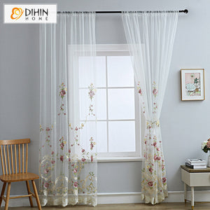 DIHIN HOME Luxury Flowers Emboridered,Sheer Curtain, Grommet Window Curtain for Living Room ,52x63-inch,1 Panel Roman Shades Curtains Window Blinds custom curtains blackout curtains curtains for living room sheer curtains curtain fabric linen curtains kitchen curtains velvet curtains pinch pleat curtains bay window curtains outdoor curtains pleated curtains floral curtains dining room curtains kitchen valances drapes for bedroom patio curtains nursery curtains grommet curtains