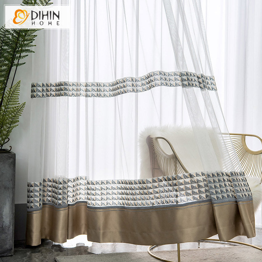 DIHIN HOME Luxury Geometry Embroideried Sheer Curtain,Grommet Window Curtain for Living Room ,52x63-inch,1 Panel Roman Shades Curtains Window Blinds custom curtains blackout curtains curtains for living room sheer curtains curtain fabric linen curtains kitchen curtains velvet curtains pinch pleat curtains bay window curtains outdoor curtains pleated curtains floral curtains dining room curtains kitchen valances drapes for bedroom patio curtains nursery curtains grommet curtains