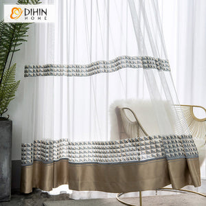 DIHIN HOME Luxury Geometry Embroideried Sheer Curtain,Grommet Window Curtain for Living Room ,52x63-inch,1 Panel Roman Shades Curtains Window Blinds custom curtains blackout curtains curtains for living room sheer curtains curtain fabric linen curtains kitchen curtains velvet curtains pinch pleat curtains bay window curtains outdoor curtains pleated curtains floral curtains dining room curtains kitchen valances drapes for bedroom patio curtains nursery curtains grommet curtains