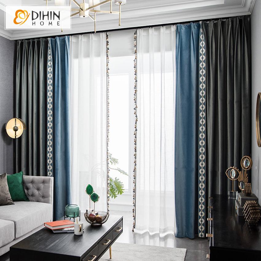 DIHIN HOME Luxury High Quality Velvet Fabric Blue and Green Emboridered,Blackout Grommet Window Curtain for Living Room ,52x63-inch,1 Panel Roman Shades Curtains Window Blinds custom curtains blackout curtains curtains for living room sheer curtains curtain fabric linen curtains kitchen curtains velvet curtains pinch pleat curtains bay window curtains outdoor curtains pleated curtains floral curtains dining room curtains kitchen valances drapes for bedroom patio curtains nursery curtains grommet curtains