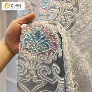 DIHIN HOME Luxury Light Grey Color Embroidered Sheer Curtain,Grommet Window Curtain for Living Room ,52x63-inch,1 Panel Roman Shades Curtains Window Blinds custom curtains blackout curtains curtains for living room sheer curtains curtain fabric linen curtains kitchen curtains velvet curtains pinch pleat curtains bay window curtains outdoor curtains pleated curtains floral curtains dining room curtains kitchen valances drapes for bedroom patio curtains nursery curtains grommet curtains