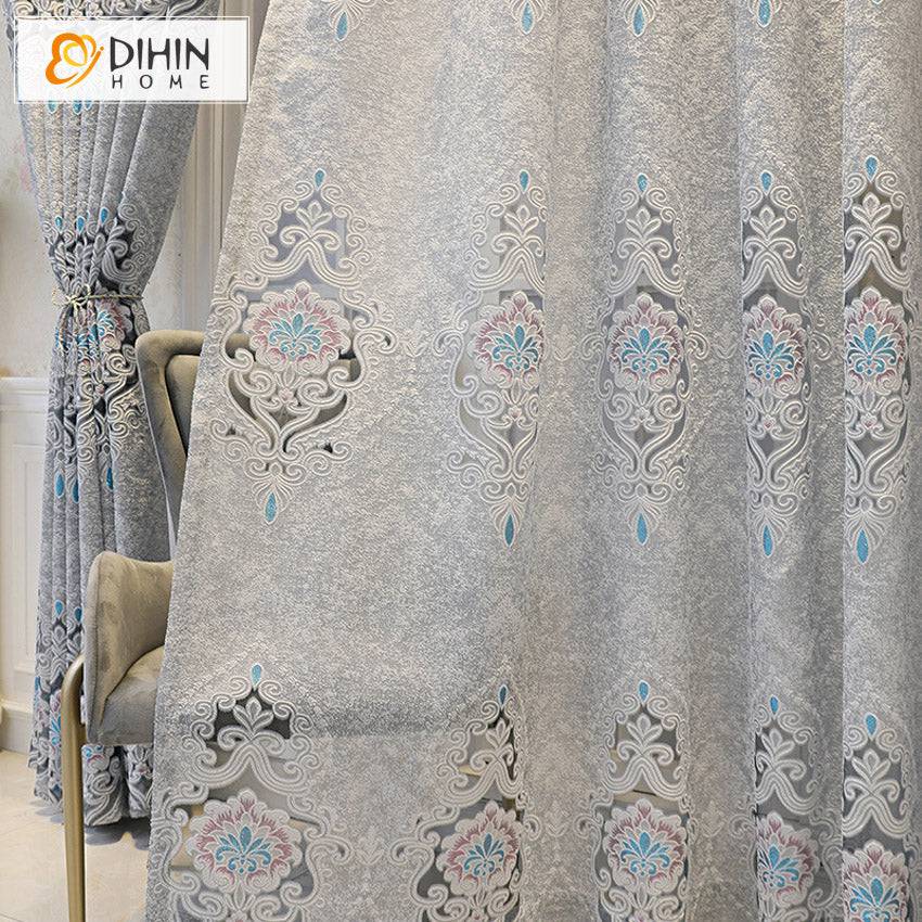 DIHIN HOME Luxury Light Grey Color Embroidered Sheer Curtain,Grommet Window Curtain for Living Room ,52x63-inch,1 Panel Roman Shades Curtains Window Blinds custom curtains blackout curtains curtains for living room sheer curtains curtain fabric linen curtains kitchen curtains velvet curtains pinch pleat curtains bay window curtains outdoor curtains pleated curtains floral curtains dining room curtains kitchen valances drapes for bedroom patio curtains nursery curtains grommet curtains