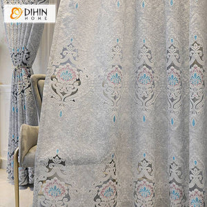 DIHIN HOME Luxury Light Grey Color Embroidered Sheer Curtain,Grommet Window Curtain for Living Room ,52x63-inch,1 Panel Roman Shades Curtains Window Blinds custom curtains blackout curtains curtains for living room sheer curtains curtain fabric linen curtains kitchen curtains velvet curtains pinch pleat curtains bay window curtains outdoor curtains pleated curtains floral curtains dining room curtains kitchen valances drapes for bedroom patio curtains nursery curtains grommet curtains