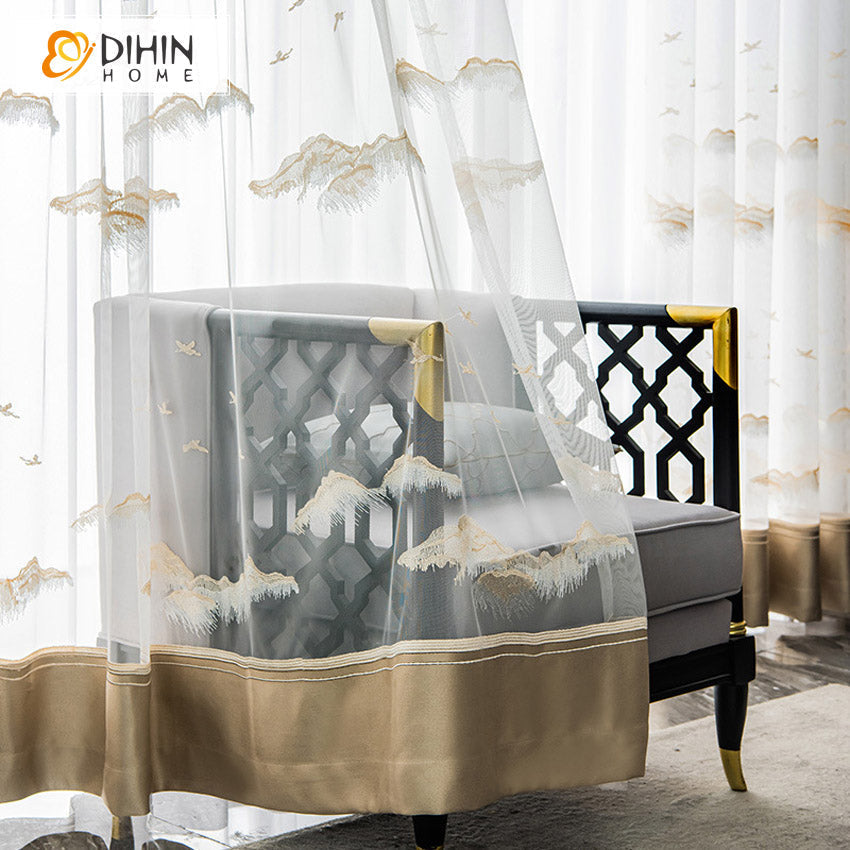DIHIN HOME Luxury Pastoral Coffee Color Mountains Embroideried Sheer Curtain,Grommet Window Curtain for Living Room ,52x63-inch,1 Panel Roman Shades Curtains Window Blinds custom curtains blackout curtains curtains for living room sheer curtains curtain fabric linen curtains kitchen curtains velvet curtains pinch pleat curtains bay window curtains outdoor curtains pleated curtains floral curtains dining room curtains kitchen valances drapes for bedroom patio curtains nursery curtains grommet curtains