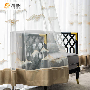 DIHIN HOME Luxury Pastoral Coffee Color Mountains Embroideried Sheer Curtain,Grommet Window Curtain for Living Room ,52x63-inch,1 Panel Roman Shades Curtains Window Blinds custom curtains blackout curtains curtains for living room sheer curtains curtain fabric linen curtains kitchen curtains velvet curtains pinch pleat curtains bay window curtains outdoor curtains pleated curtains floral curtains dining room curtains kitchen valances drapes for bedroom patio curtains nursery curtains grommet curtains
