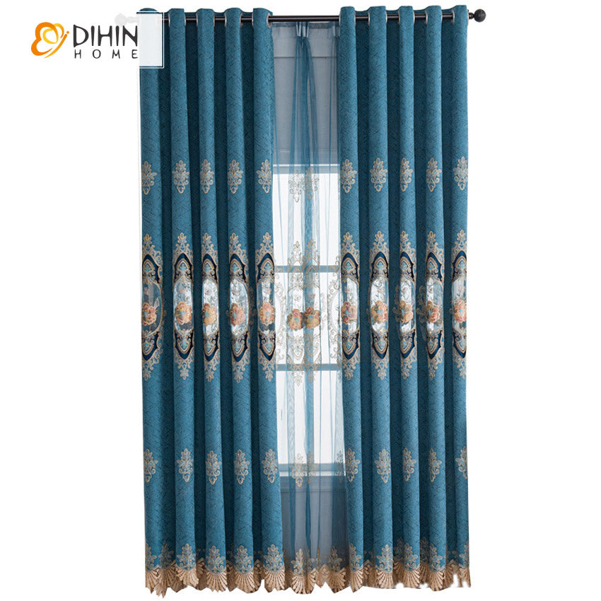 DIHIN HOME Luxury Roral Blue Color Embroidered Curtains,Blackout Grommet Window Curtain for Living Room ,52x84-inch,1 Panel Roman Shades Curtains Window Blinds custom curtains blackout curtains curtains for living room sheer curtains curtain fabric linen curtains kitchen curtains velvet curtains pinch pleat curtains bay window curtains outdoor curtains pleated curtains floral curtains dining room curtains kitchen valances drapes for bedroom patio curtains nursery curtains grommet curtains