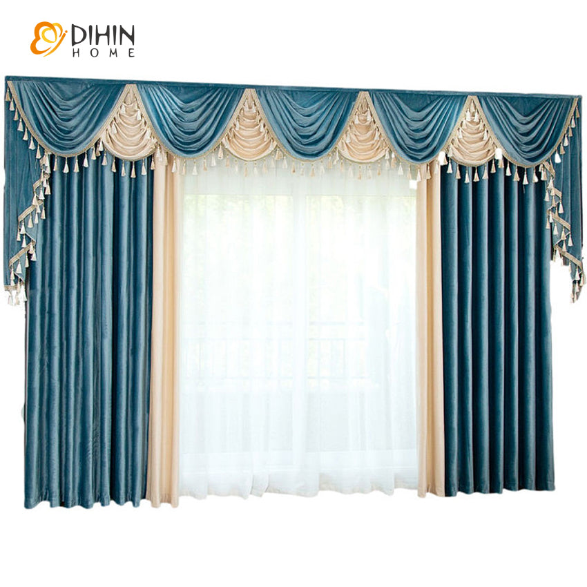 DIHIN HOME Luxury Velvet Fabric Blue and Beige Color Valance,Blackout Curtains Grommet Window Curtain for Living Room ,52x84-inch,1 Panel Roman Shades Curtains Window Blinds custom curtains blackout curtains curtains for living room sheer curtains curtain fabric linen curtains kitchen curtains velvet curtains pinch pleat curtains bay window curtains outdoor curtains pleated curtains floral curtains dining room curtains kitchen valances drapes for bedroom patio curtains nursery curtains grommet curtains