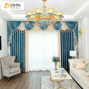 DIHIN HOME Luxury Velvet Fabric Blue and Beige Color Valance,Blackout Curtains Grommet Window Curtain for Living Room ,52x84-inch,1 Panel Roman Shades Curtains Window Blinds custom curtains blackout curtains curtains for living room sheer curtains curtain fabric linen curtains kitchen curtains velvet curtains pinch pleat curtains bay window curtains outdoor curtains pleated curtains floral curtains dining room curtains kitchen valances drapes for bedroom patio curtains nursery curtains grommet curtains