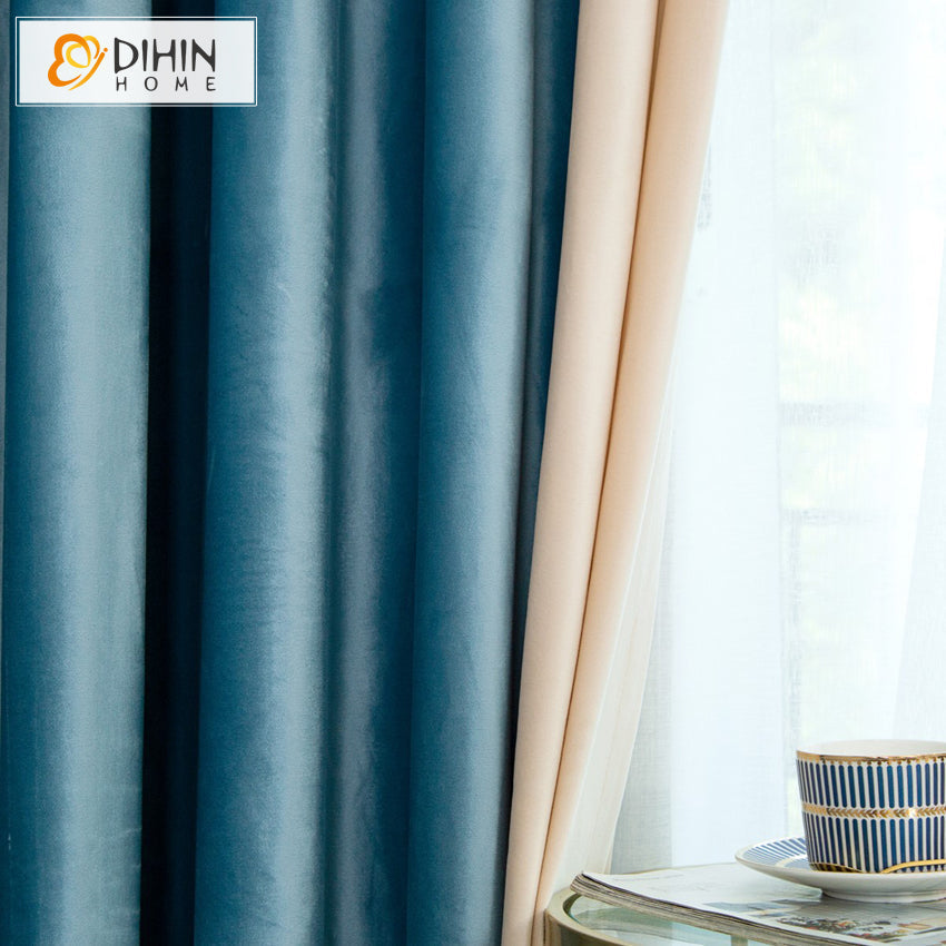 DIHIN HOME Luxury Velvet Fabric Blue and Beige Color Valance,Blackout Curtains Grommet Window Curtain for Living Room ,52x84-inch,1 Panel Roman Shades Curtains Window Blinds custom curtains blackout curtains curtains for living room sheer curtains curtain fabric linen curtains kitchen curtains velvet curtains pinch pleat curtains bay window curtains outdoor curtains pleated curtains floral curtains dining room curtains kitchen valances drapes for bedroom patio curtains nursery curtains grommet curtains