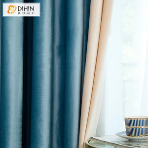 DIHIN HOME Luxury Velvet Fabric Blue and Beige Color Valance,Blackout Curtains Grommet Window Curtain for Living Room ,52x84-inch,1 Panel Roman Shades Curtains Window Blinds custom curtains blackout curtains curtains for living room sheer curtains curtain fabric linen curtains kitchen curtains velvet curtains pinch pleat curtains bay window curtains outdoor curtains pleated curtains floral curtains dining room curtains kitchen valances drapes for bedroom patio curtains nursery curtains grommet curtains