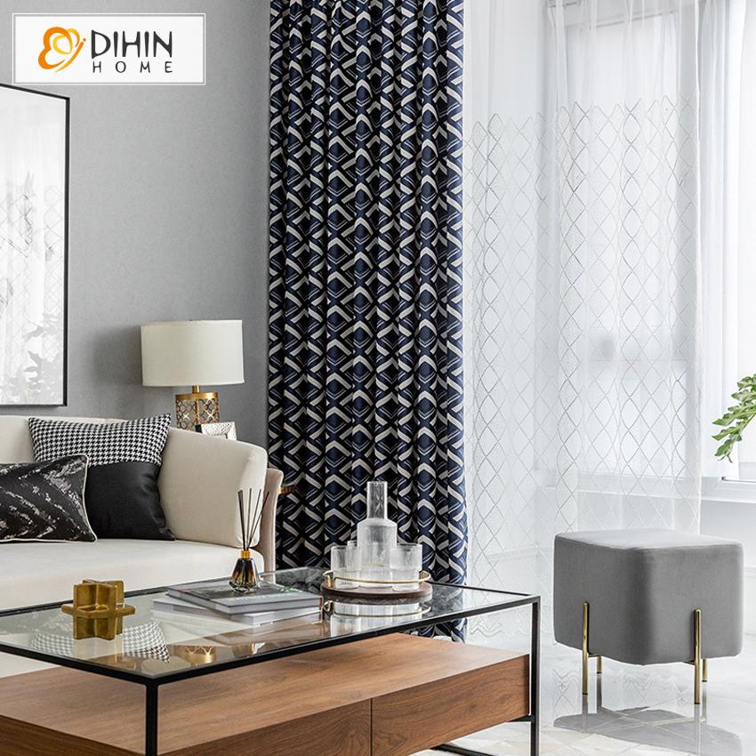 DIHIN HOME Luxury Vintage Blue Abstract Geometric Jacquard Curtain ,Blackout Curtains Grommet Window Curtain for Living Room ,52x63-inch,1 Panel Roman Shades Curtains Window Blinds custom curtains blackout curtains curtains for living room sheer curtains curtain fabric linen curtains kitchen curtains velvet curtains pinch pleat curtains bay window curtains outdoor curtains pleated curtains floral curtains dining room curtains kitchen valances drapes for bedroom patio curtains nursery curtains grommet curtai