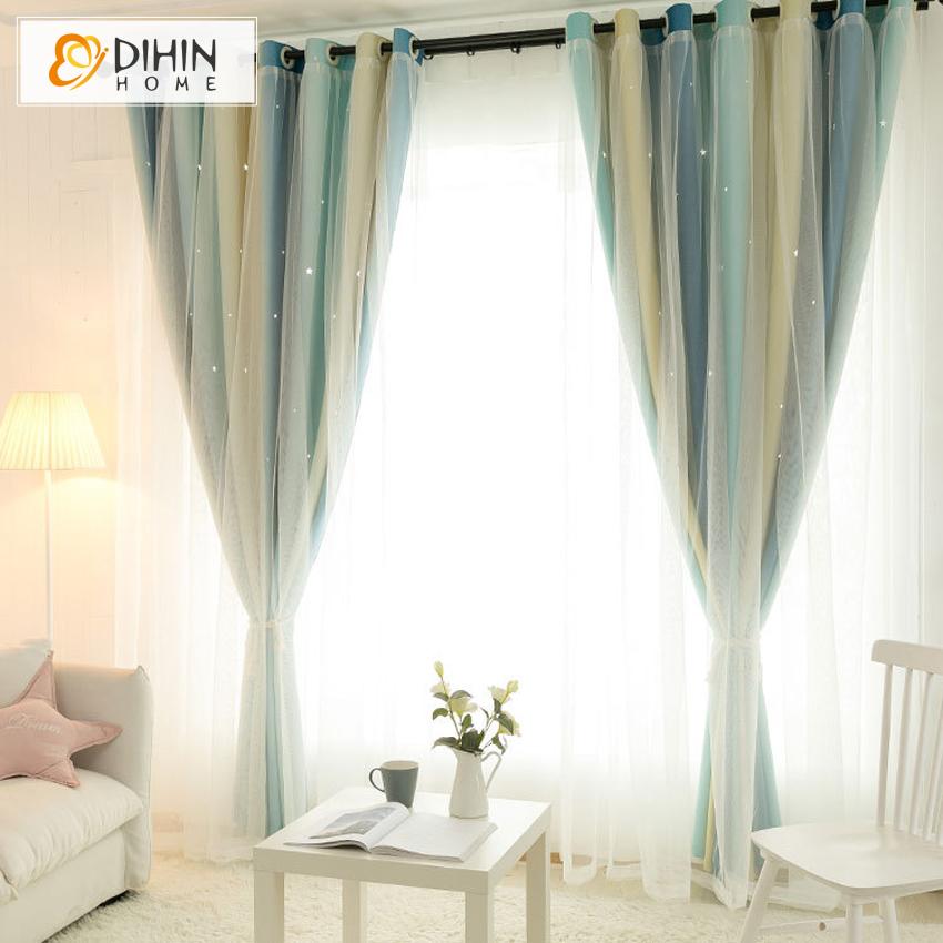 DIHIN HOME Modern 3 Colors Gradient Stripe Double Layer Curtain With White Lace,Blackout Curtains Grommet Window Curtain for Living Room ,52x84-inch,1 Panel Roman Shades Curtains Window Blinds custom curtains blackout curtains curtains for living room sheer curtains curtain fabric linen curtains kitchen curtains velvet curtains pinch pleat curtains bay window curtains outdoor curtains pleated curtains floral curtains dining room curtains kitchen valances drapes for bedroom patio curtains nursery curtains gr