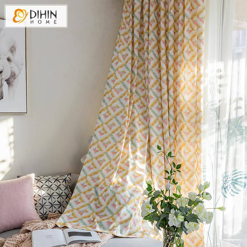 DIHIN HOME Modern Abstract Geometric Prined Curtain,Blackout Curtains Grommet Window Curtain for Living Room ,52x84-inch,1 Panel Curtains custom curtains blackout curtains curtains for living room curtain fabric linen curtains