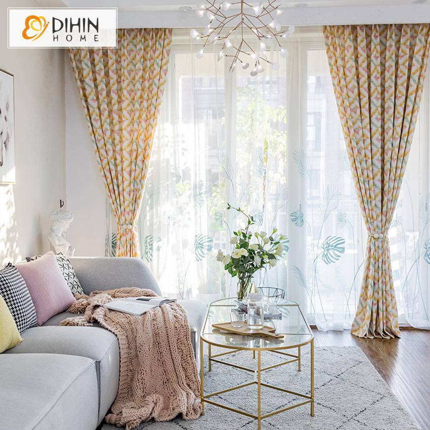 DIHIN HOME Modern Abstract Geometric Prined Curtain,Blackout Curtains Grommet Window Curtain for Living Room ,52x84-inch,1 Panel Curtains custom curtains blackout curtains curtains for living room curtain fabric linen curtains